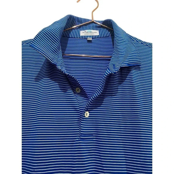 Peter Millar Summer Comfort Blue Short Sleeve Striped Polo Shirt Size Large - Picture 2 of 5